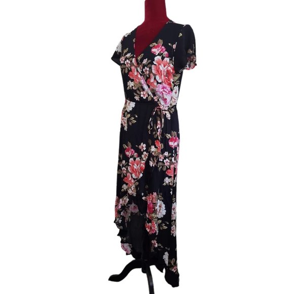NEW Altar'd State - High/Low Maxi Dress Black with Red & Pink Flowers! - Picture 5 of 11